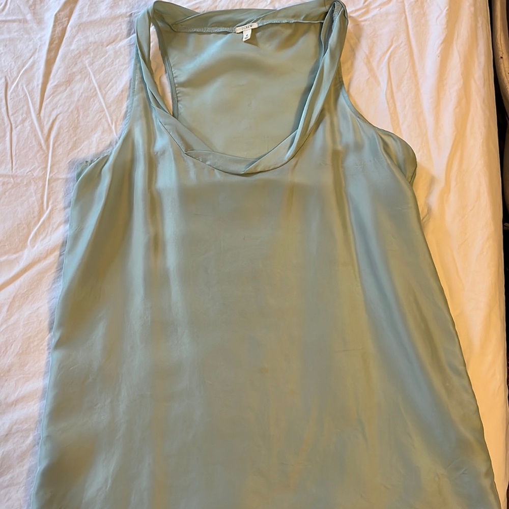 Light blue silk blouse with pleated neckline